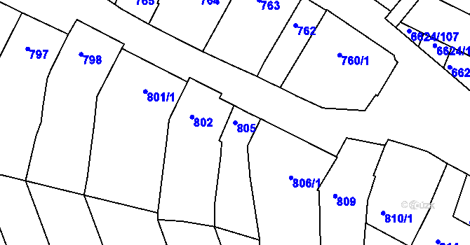 Parcela st. 805 v KÚ Mutěnice, Katastrální mapa