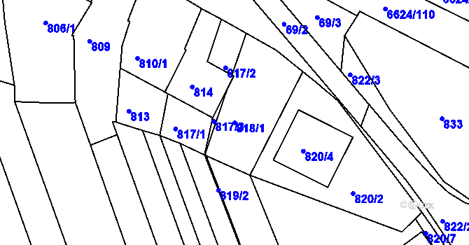 Parcela st. 818/1 v KÚ Mutěnice, Katastrální mapa