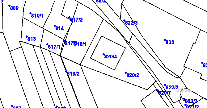 Parcela st. 820/4 v KÚ Mutěnice, Katastrální mapa