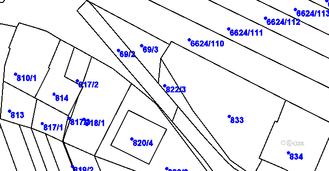 Parcela st. 822/3 v KÚ Mutěnice, Katastrální mapa