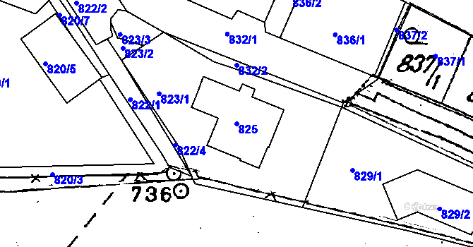 Parcela st. 825 v KÚ Mutěnice, Katastrální mapa