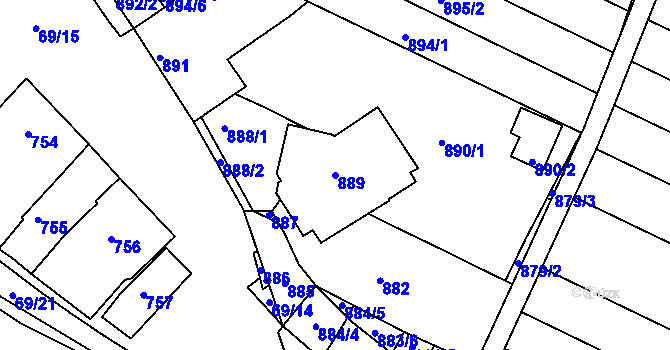Parcela st. 889 v KÚ Mutěnice, Katastrální mapa