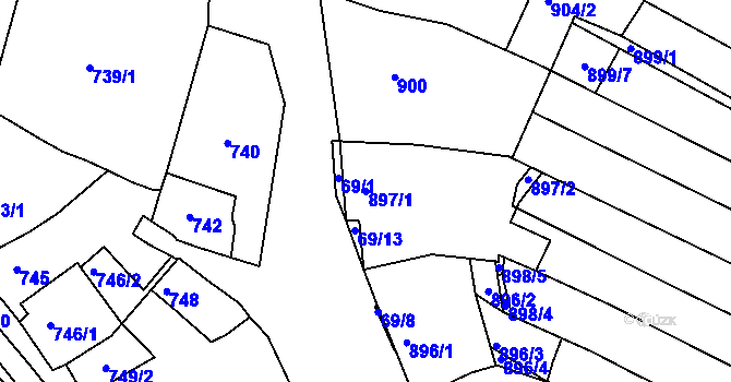 Parcela st. 897/1 v KÚ Mutěnice, Katastrální mapa