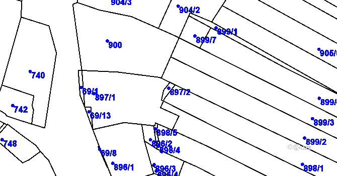 Parcela st. 897/2 v KÚ Mutěnice, Katastrální mapa