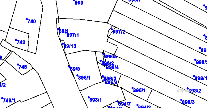 Parcela st. 898/5 v KÚ Mutěnice, Katastrální mapa