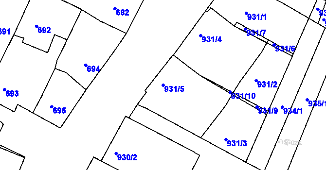 Parcela st. 931/5 v KÚ Mutěnice, Katastrální mapa