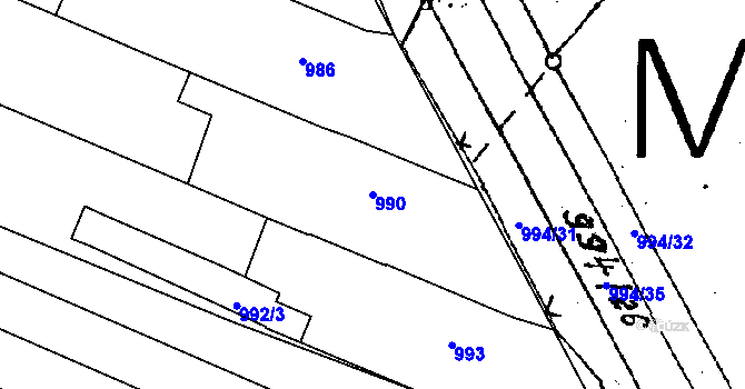 Parcela st. 990 v KÚ Mutěnice, Katastrální mapa
