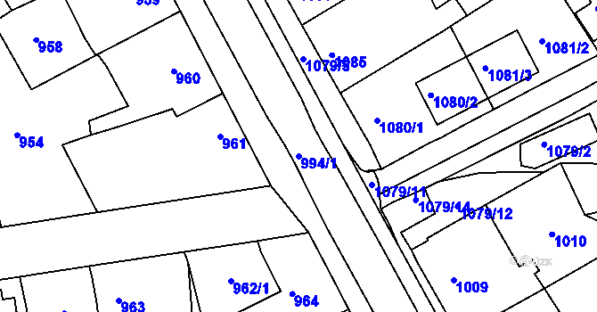 Parcela st. 994/1 v KÚ Mutěnice, Katastrální mapa