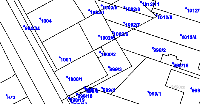 Parcela st. 1000/2 v KÚ Mutěnice, Katastrální mapa