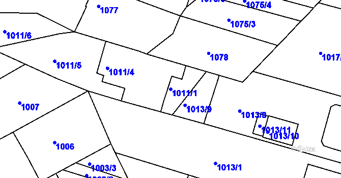 Parcela st. 1011/1 v KÚ Mutěnice, Katastrální mapa