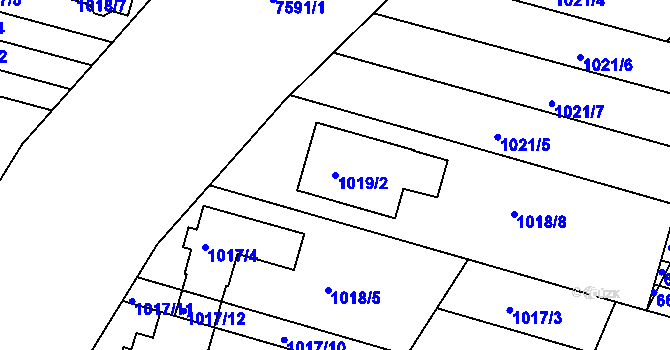 Parcela st. 1019/2 v KÚ Mutěnice, Katastrální mapa