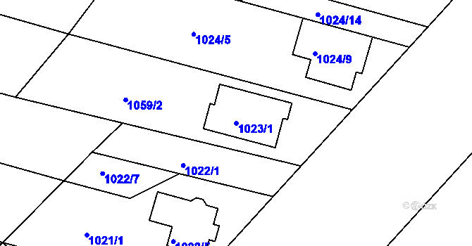 Parcela st. 1023/1 v KÚ Mutěnice, Katastrální mapa