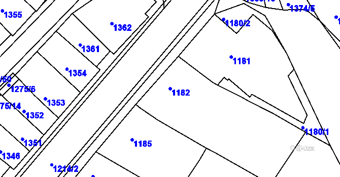 Parcela st. 1182 v KÚ Mutěnice, Katastrální mapa