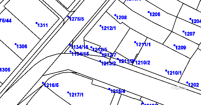 Parcela st. 1212/7 v KÚ Mutěnice, Katastrální mapa