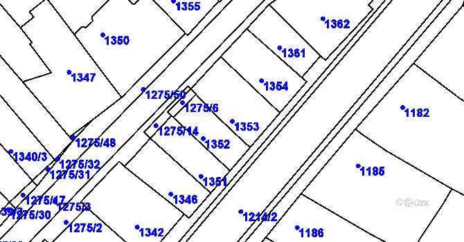 Parcela st. 1353 v KÚ Mutěnice, Katastrální mapa
