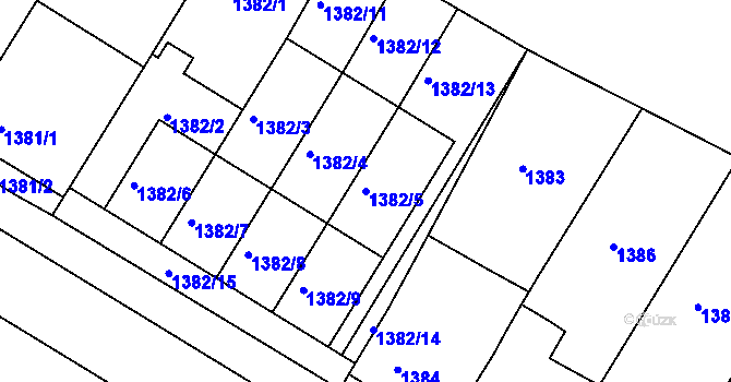 Parcela st. 1382/5 v KÚ Mutěnice, Katastrální mapa