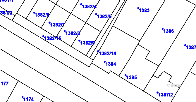 Parcela st. 1382/14 v KÚ Mutěnice, Katastrální mapa