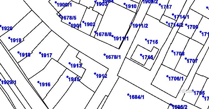 Parcela st. 1678/1 v KÚ Mutěnice, Katastrální mapa