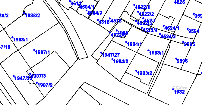 Parcela st. 1947/27 v KÚ Mutěnice, Katastrální mapa