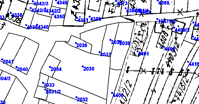 Parcela st. 2037 v KÚ Mutěnice, Katastrální mapa