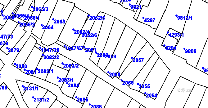 Parcela st. 2059 v KÚ Mutěnice, Katastrální mapa