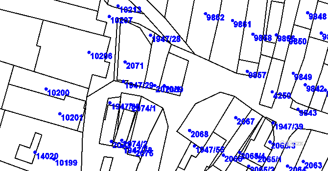 Parcela st. 2069 v KÚ Mutěnice, Katastrální mapa