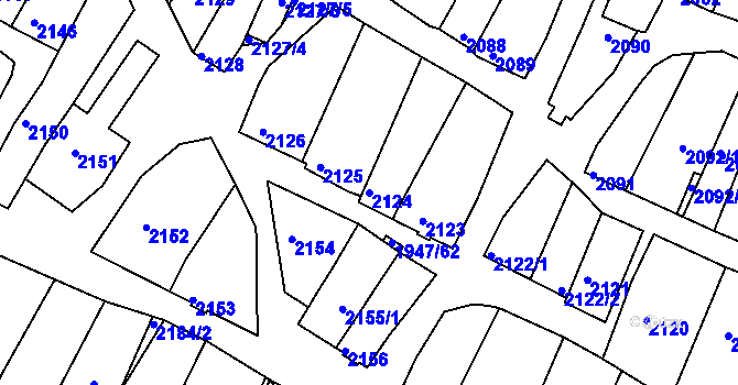Parcela st. 2124 v KÚ Mutěnice, Katastrální mapa