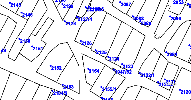 Parcela st. 2125 v KÚ Mutěnice, Katastrální mapa