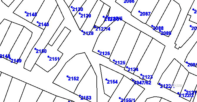 Parcela st. 2126 v KÚ Mutěnice, Katastrální mapa