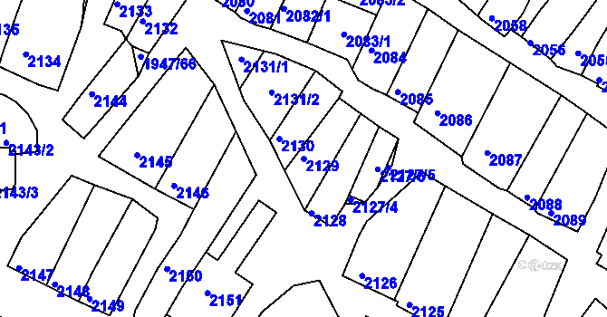 Parcela st. 2129 v KÚ Mutěnice, Katastrální mapa