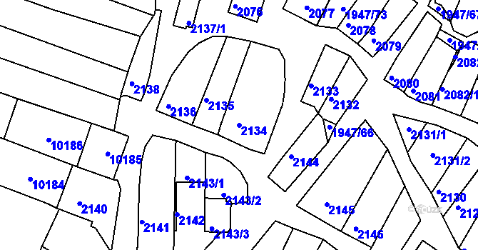 Parcela st. 2134 v KÚ Mutěnice, Katastrální mapa