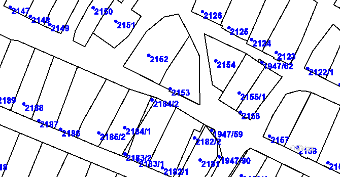 Parcela st. 2153 v KÚ Mutěnice, Katastrální mapa