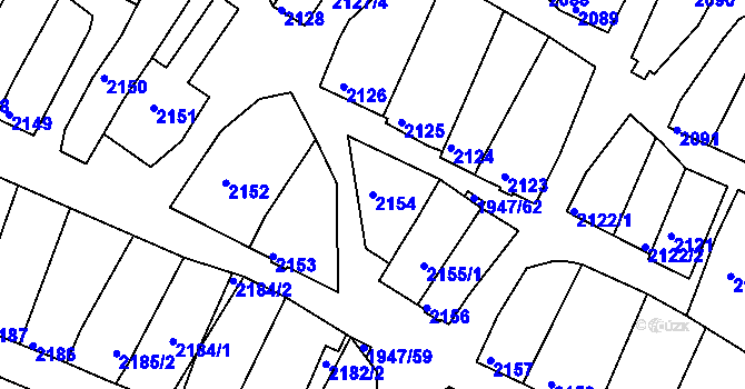 Parcela st. 2154 v KÚ Mutěnice, Katastrální mapa