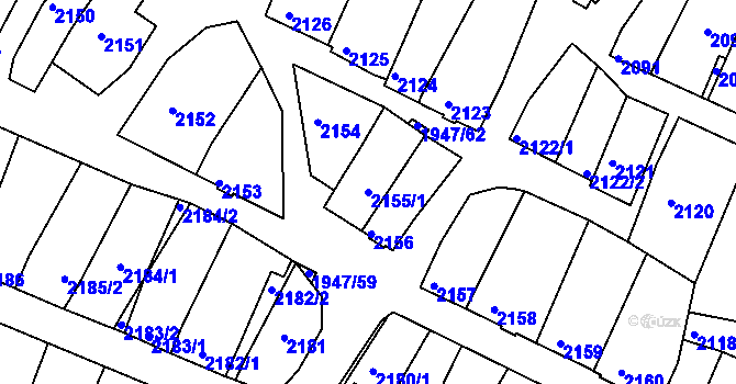 Parcela st. 2155/1 v KÚ Mutěnice, Katastrální mapa