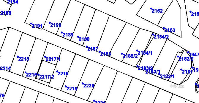 Parcela st. 2186 v KÚ Mutěnice, Katastrální mapa