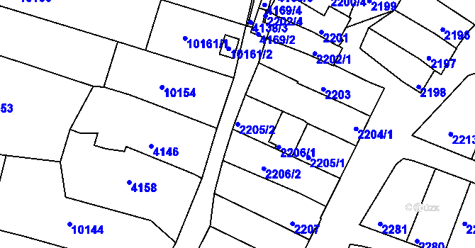Parcela st. 2205/2 v KÚ Mutěnice, Katastrální mapa