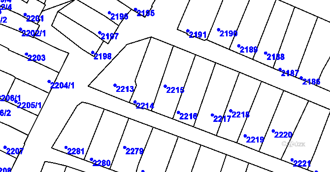 Parcela st. 2215 v KÚ Mutěnice, Katastrální mapa