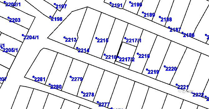 Parcela st. 2216 v KÚ Mutěnice, Katastrální mapa