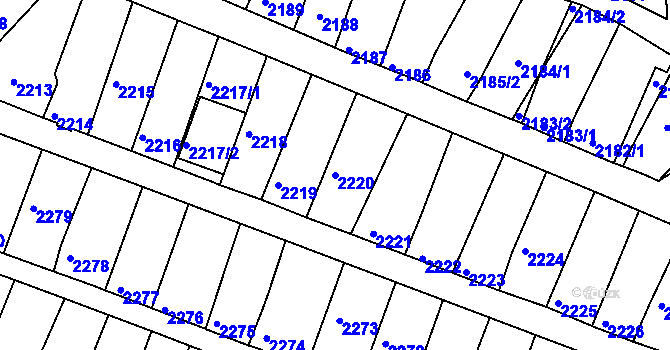 Parcela st. 2220 v KÚ Mutěnice, Katastrální mapa