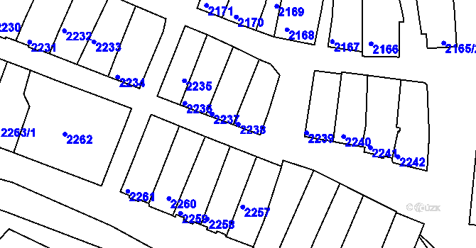 Parcela st. 2238 v KÚ Mutěnice, Katastrální mapa