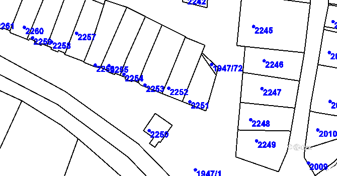 Parcela st. 2252 v KÚ Mutěnice, Katastrální mapa