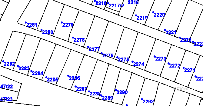 Parcela st. 2276 v KÚ Mutěnice, Katastrální mapa
