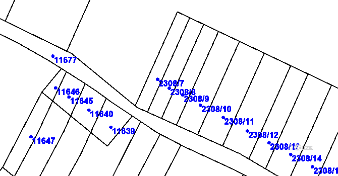 Parcela st. 2308/8 v KÚ Mutěnice, Katastrální mapa