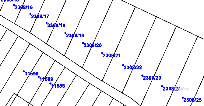 Parcela st. 2308/21 v KÚ Mutěnice, Katastrální mapa