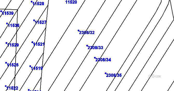 Parcela st. 2308/33 v KÚ Mutěnice, Katastrální mapa