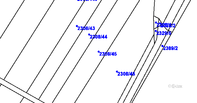 Parcela st. 2308/45 v KÚ Mutěnice, Katastrální mapa