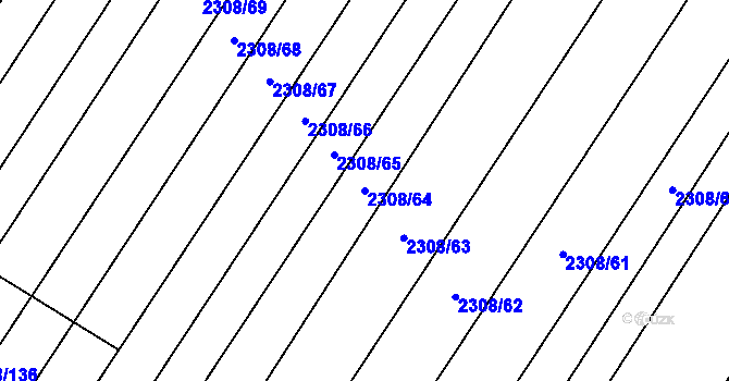 Parcela st. 2308/64 v KÚ Mutěnice, Katastrální mapa