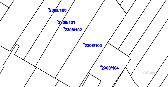 Parcela st. 2308/103 v KÚ Mutěnice, Katastrální mapa