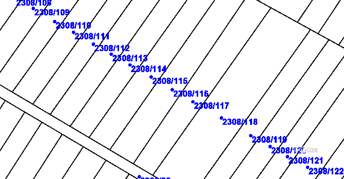 Parcela st. 2308/116 v KÚ Mutěnice, Katastrální mapa
