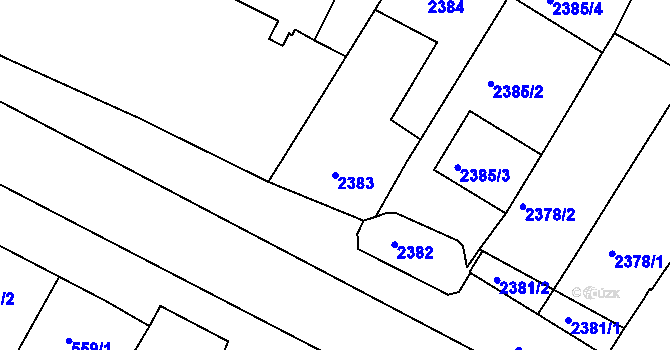 Parcela st. 2383 v KÚ Mutěnice, Katastrální mapa